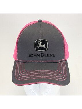 John Deere Womens Trucker Hat Pink Gray Embroidered Logo Mesh Back Cap